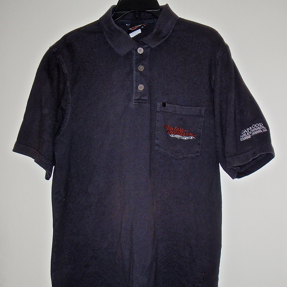 HARLEY-DAVIDSON MEN'S CAPE COD MA. BLACK SHORT SLEEVED POLO SHIRT SIZE L